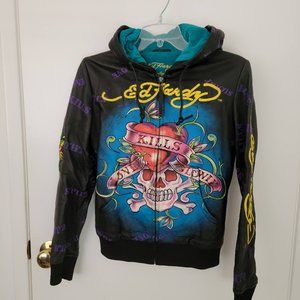 Ed Hardy Women's Faux Leather Love Kills Biker Jacket
